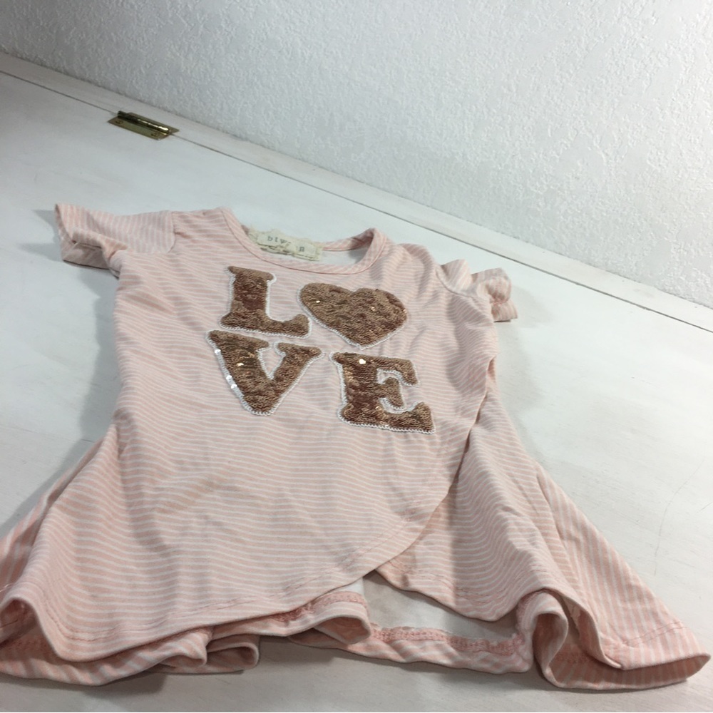 btween Toddler Girls Top Pink Striped Love in Sequins Size 2T